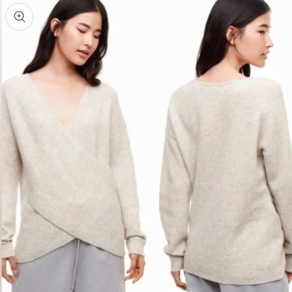 Aritzia The Group Baton Nandini Sweater Cross Front Size Medium Brown/Taupe - Picture 2 of 12